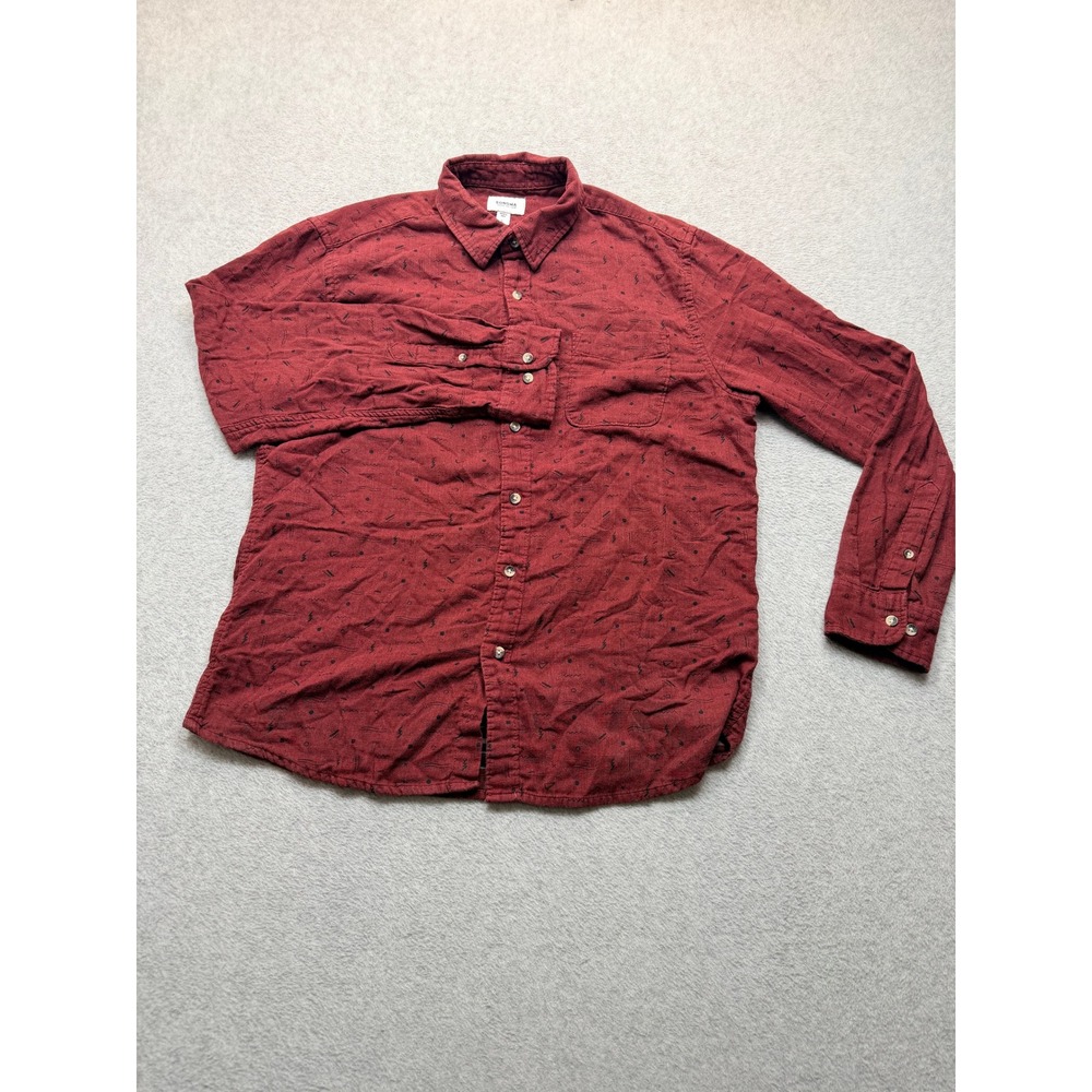 Sonoma Goods For Life Mens Large Burgundy Red Geometric Print Button Down Shirt
